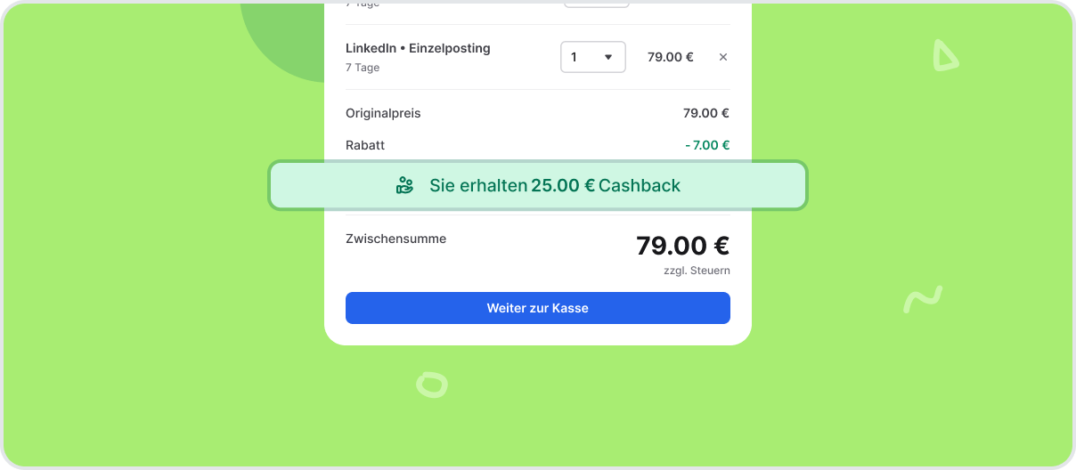 Nutzer erhält Cashback für einen Einkauf