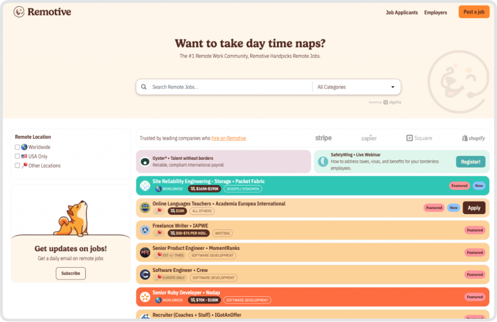 Remotive - international job board with remote jobs
