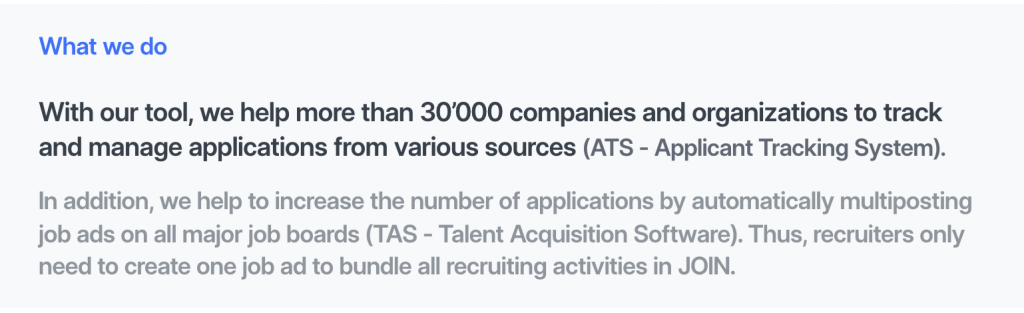 A screenshot of what we do section on JOIN careers page